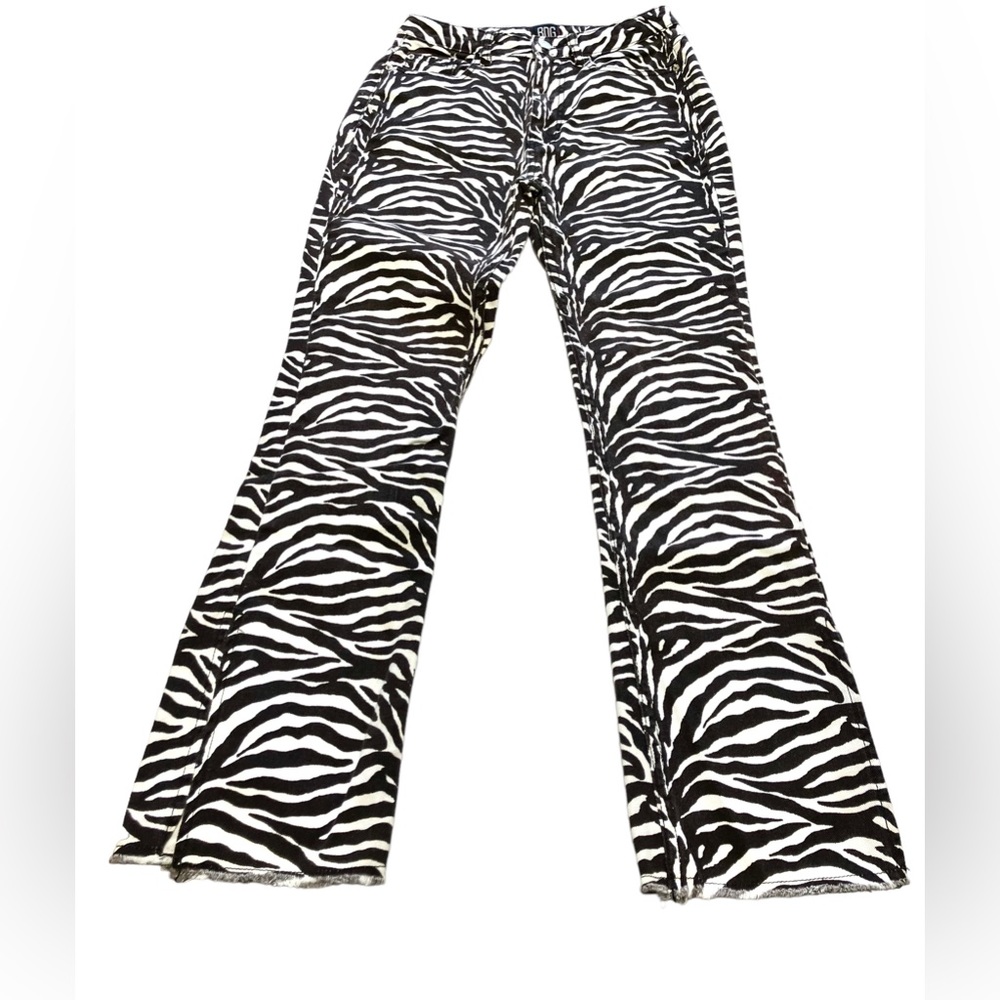 BDG Jeans Size 25 Zebra Print Straight Leg Slit Fringe Hem Black / White 26x27